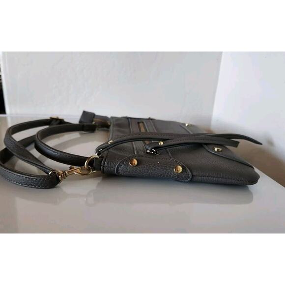 small GREY Crossbody Messenger Bag faux LEATHER purse 7x9 Gold ORGANIZER P40 - Picture 4 of 6